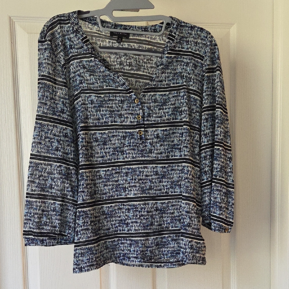 The Limited Blue and White Striped Henley Top